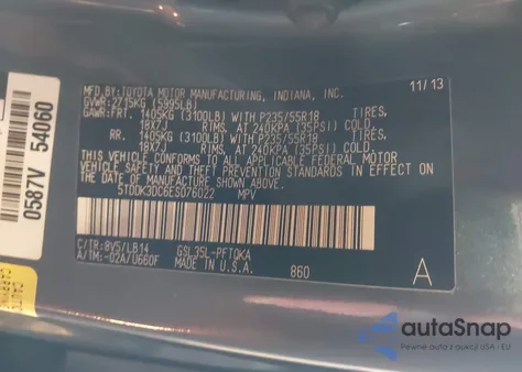 2014 Toyota Sienna Xle 7 Passenger z USA, uszkodzony, nr VIN 5TDDK3DC6ES076022